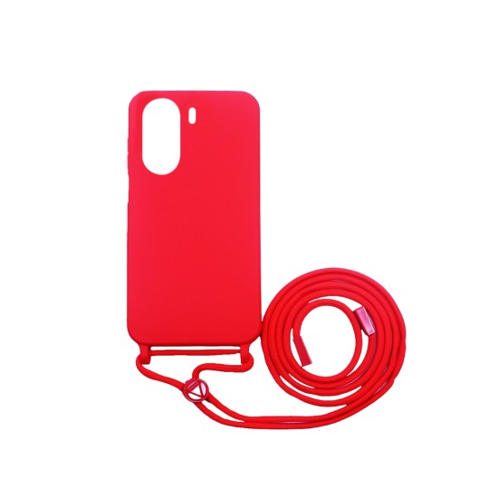 Capa de Silicone com Cordão para Xiaomi Redmi 13C/Poco C65 Vermelho